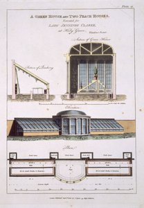 Design för ett grönt hus och två persikahus, 1806 av English School