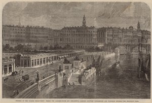 Design för landningstrappor och prydnadsträdgårdar mellan Hungerford och Waterloo Bridges av English School