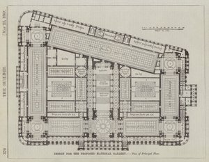 Design för det föreslagna Nationalgalleriet, Plan över huvudvåningen (gravyr) av English School