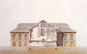Design för Stag Brewhouse, originalmanuskriptritning från George Saunders kontor, ca 1807 (penna, wc och penna och bläck på papper) av English School