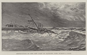 Förstörelse av den nya delen av Sandown Pier under en storm (gravyr) av English School