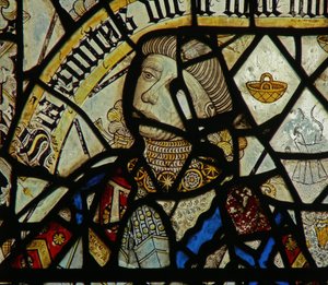 Detalj från ett fönster som visar givaren (målat glas) (detalj av 344929) av English School