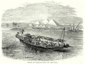 Dhow eller handelsbåt på Nilen (gravyr) av English School