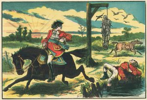 Dick Turpin skjuter Pooly, tjuven, på Hounslow Heath av English School