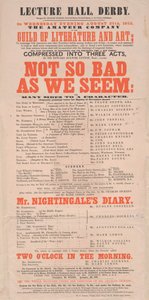 Dickens playbill: Not So Bad As We Seem at Lecture Hall, Derby, program för 25 augusti 1852