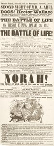 Dickens playbill: The Battle of Life, på Theatre Royal, Norwich, 26h januari 1847