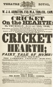 Dickens playbill: The Cricket on the Hearth på Theatre Royal, Derby, 15 januari 1846