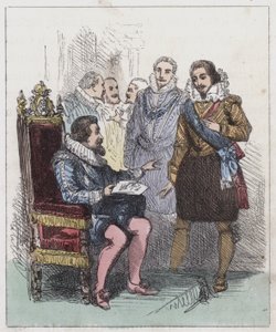 Discovery of the Gunpowder Plot (färgad gravyr) av English School