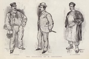 Förklädnader som används av den parisiske polisdetektiven Gustave Rossignol (litho) av English School