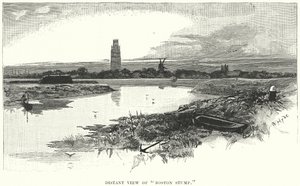 Fjärran vy av "Boston Stump" (gravyr) av English School