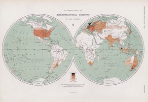Fördelning av meteorologiska stationer av alla slag (färglitografi) av English School
