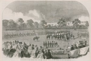 Distribution av Victoria Cross, den nya tapperhetsordningen, av Hennes Majestät i Hyde Park av English School