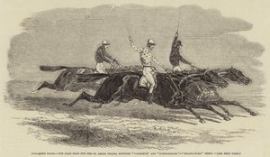 Doncaster Races, dead-heat för St Leger Stakes, mellan "Voltigeur" och "Russborough", "Bolingbroke" Tredje (gravyr) av English School