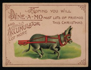 Åsna och julmeddelande, hälsningskort. (chromolitho) av English School