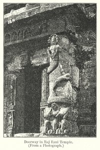 Dörröppning i Raj Rani-templet (gravyr) av English School