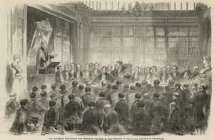Dr Alderson håller Harveian Oration i teatern på Royal College of Physicians av English School