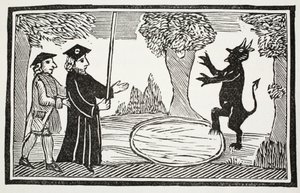 Dr. Faustus reser djävulen, illustration från Chap-books of the Eighteenth Century av John Ashton, pub. 1882 av English School