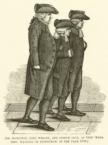 Dr Hamilton, John Wesley och Joseph Cole, så som de sågs promenera i Edinburgh år 1790 (gravyr) av English School