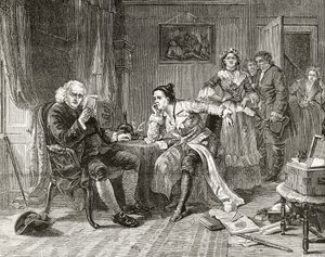 Dr Samuel Johnson läser manuskriptet till 