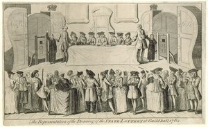 Dragning av Statslotteriet i Guildhall 1763 av English School