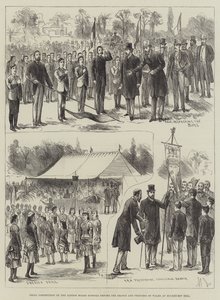 Drilltävling från London Board Schools inför prinsen och prinsessan av Wales på Buckhurst Hill (gravyr) av English School