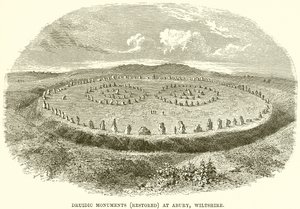Druidiska monument (återställd) i Abury, Wiltshire av English School