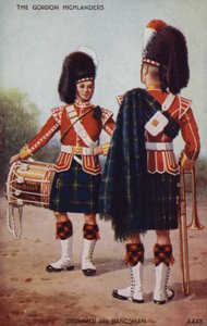 Trumslagare och orkestermedlem i Gordon Highlanders (färglitografi) av English School