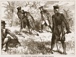 Duell mellan Warren Hastings och Francis, illustration från Cassells Illustrated History of India av James Grant, pub. 1879 av English School