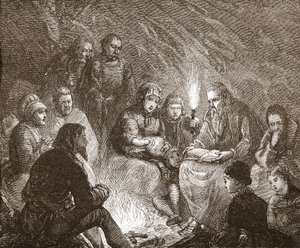 Holländska protestanter i gömmer sig, illustration från The History of Protestantism av James Aitken Wylie (1808-1890), pub. 1878 av English School