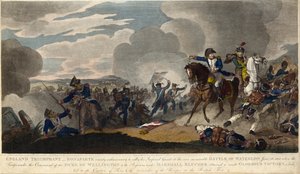 ENGLAND TRIUMPHANT. Napoleon försöker samla det kejserliga gardet vid slaget vid Waterloo, ca. 1815 (gravyr) av English School