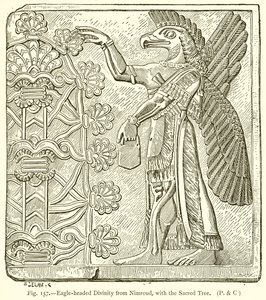 Eagle-Headed Divinity från Nimroud, med det heliga trädet av English School