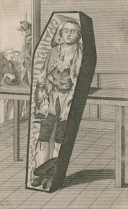 Earl Ferrers när han låg i sin kista i Surgeons Hall av English School