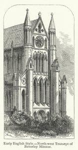 Tidig engelsk stil, nordvästra transeptet i Beverley Minster (gravyr) av English School