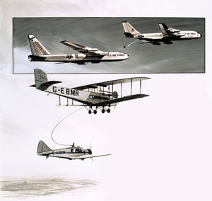 Tidig tankning under flygning för en Handley Page W10 (gouache på papper) av English School