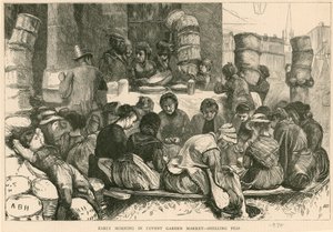 Tidigt på morgonen på Covent Garden Market, London: Skala ärtor av English School