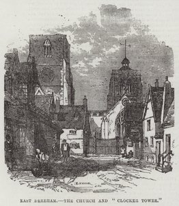 East Dereham, kyrkan och "Clocker Tower" (gravyr) av English School