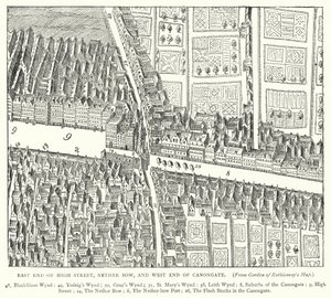 East End of High Street, Nether Bow och West End of Canongate (gravyr) av English School