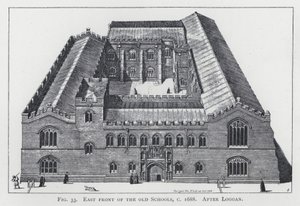 Östra framsidan av de gamla skolorna, c 1688, efter Loggan av English School