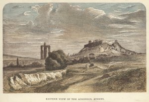 Östlig utsikt över Akropolis, Aten (färgad gravyr) av English School