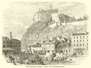Edinburgh Castle, från Grassmarket av English School