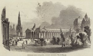Edinburgh, Royal Institution och Scott Monument (gravyr) av English School