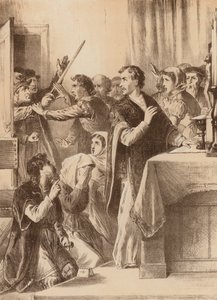 Edmund Genings, "Bröt upp dörren till kammaren där han firade" (litografi) av English School
