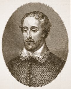 Edmund Spenser, från en gravyr av G. Vertue, illustration från The Church of England: A History for the People av H.D.M. Spence-Jones, pub. ca 1910 (sepiafoto) av English School