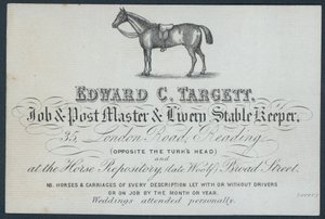 Edward C Targett, jobb- och postmästare och livstallvakt, handelskort av English School