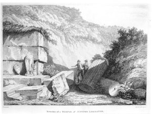 Edward Daniel Clarke (1769-1822) besöker resterna av Temple of Jupiter Liberator i Troad, från del 2 av Resor i olika länder i Europa, Asien och Afrika, publicerad 1812 (bw av English School