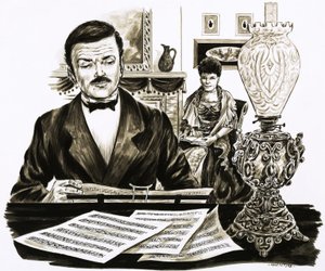 Edward Elgar på jobbet i sitt vardagsrum av English School