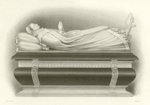 Bild av Mary, Queen of Scots på hennes grav i Westminster Abbey