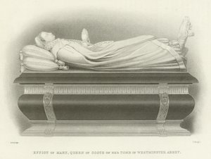 Bild av Mary, Queen of Scots på hennes grav i Westminster Abbey
