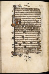Egerton MS 3277, f.131v, Bohun dam vid bön, med marginallejon och slott, från 