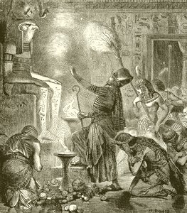 Egyptisk kung dyrkar i ett tempel av English School